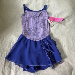 Vintage Gymnastics Figure Skating Dress Sleeveless Floral Mesh Bodice & Tiered